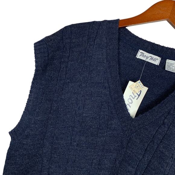 Vintage New Troy Hill Sweater Vest Blue Wool Blend Knit Men's XL - Picture 3 of 8